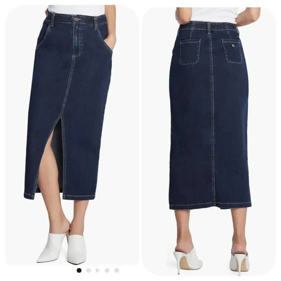 NWOT Wash Lab Denim Daily Slit Midi Skirt Sz 31 - Picture 1 of 10